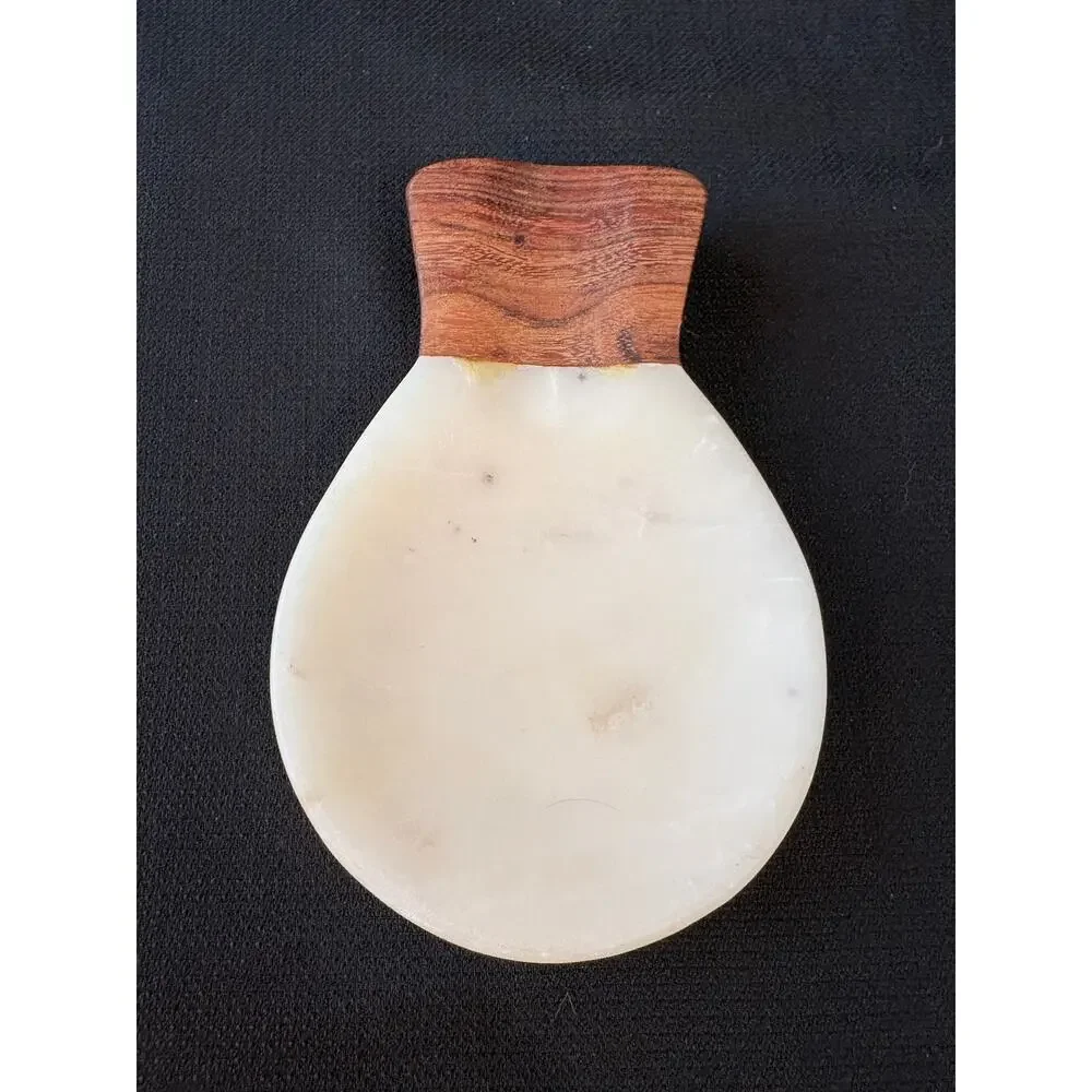 Handcrafted White Marble & Acacia Wood Spoon Rest Kitchen Decor